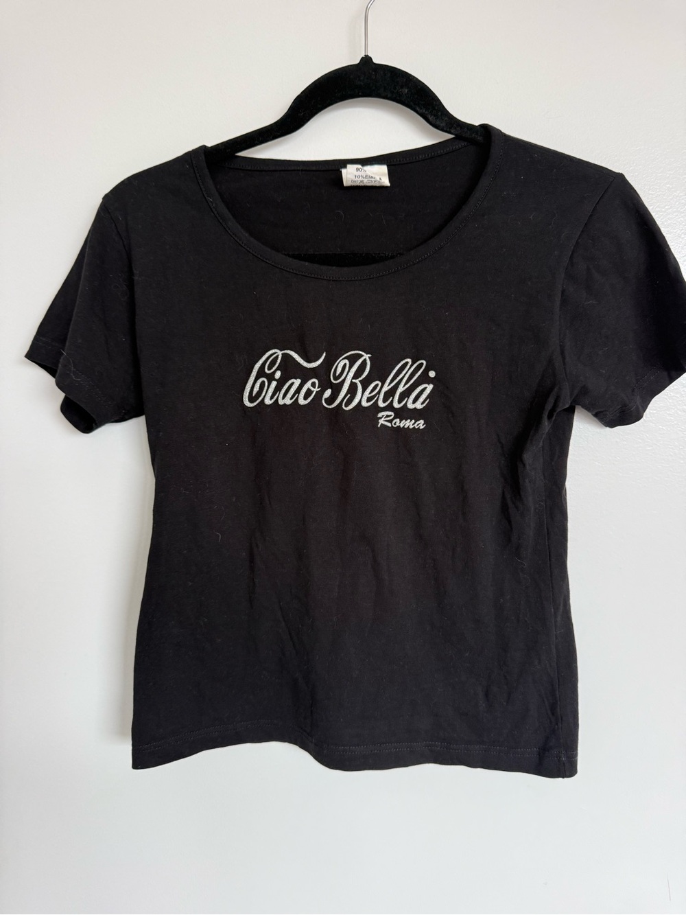 Italina Black Short Sleeve Tee with White 'Ciao Bella Roma' Script